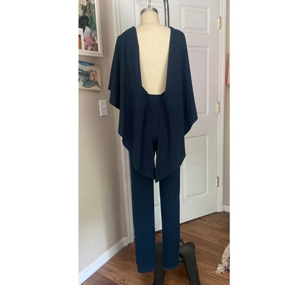 FOREVER 21 Teal RUFFLE trim V Front LOW back Cocktail JUMPSUIT Romper *SMALL* - Picture 4 of 6